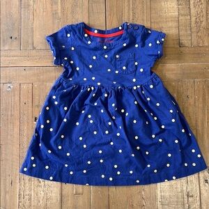 Mini Boden blue metallic gold polka dot jersey dress